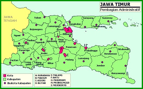 Carte administrative de Java oriental