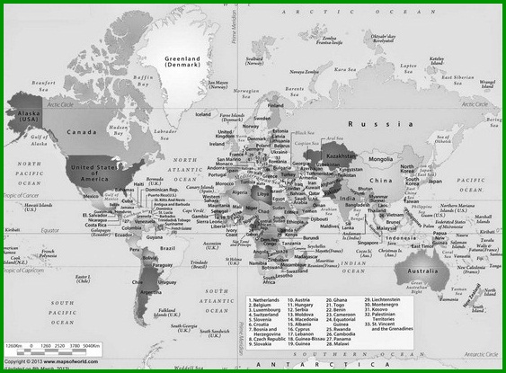 خريطة العالم بالأبيض والأسود