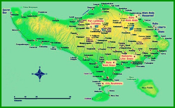 خريطة جزيرة بالي السياحية
