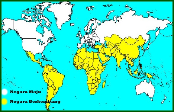Carte des pays développés et en développement