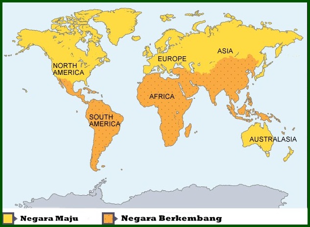 Karta över utvecklade länder och utvecklingsländer