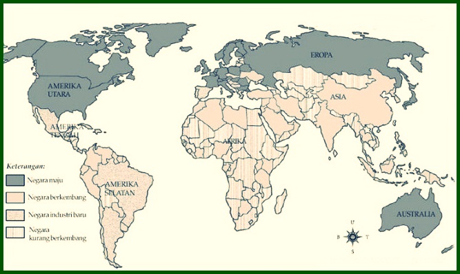 Kaart van ontwikkelde en ontwikkelingslanden